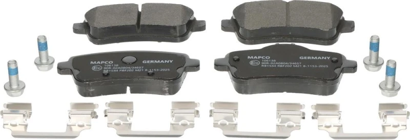 Image of MAPCO 106138 Brake pad set Rear Axle, excl. wear warning contact, with accessories, with brake caliper screws Brake Pad Set,disc brake (402)