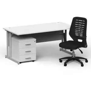 Image of Impulse 1600800 Silver Cant Desk White 3 Dr Mobile Ped & Relay