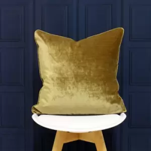 image of Luxe Soft Faux Velvet Piped Cushion Cover, Gold, 55 x 55cm - Riva Paoletti