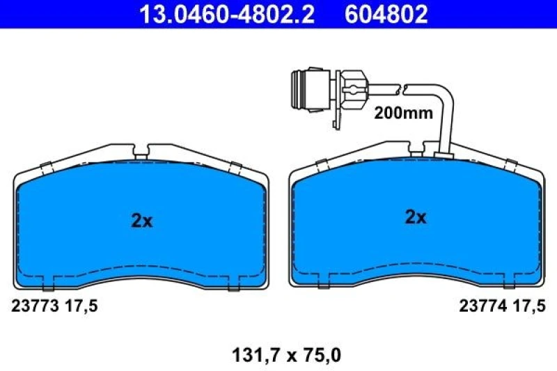 Image of ATE 13.0460-4802.2 Brake pad set incl. wear warning contact Brake Pad Set,disc brake (402)