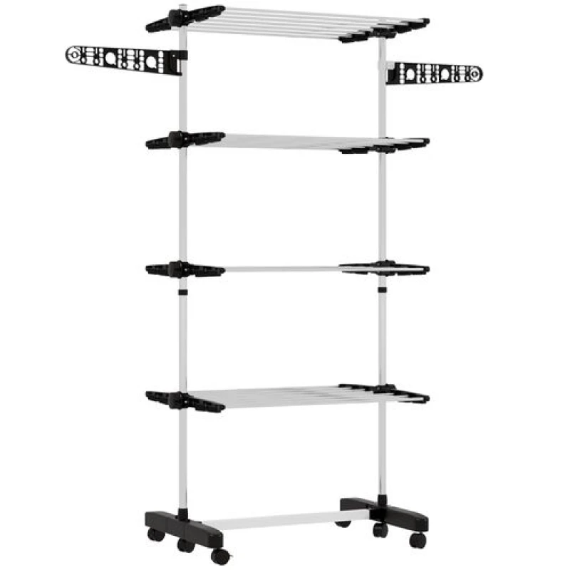 Image of HOMCOM 4-Tier Large Clothes Airer Stainless Steel Clothes Drying Rack Black Black