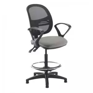 image of Jota mesh back draughtsmans chair with fixed arms - Slip Grey