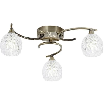 Image of Endon Boyer - 3 Light Semi Flush Multi Arm Ceiling Light Antique Brass, Glass, G9