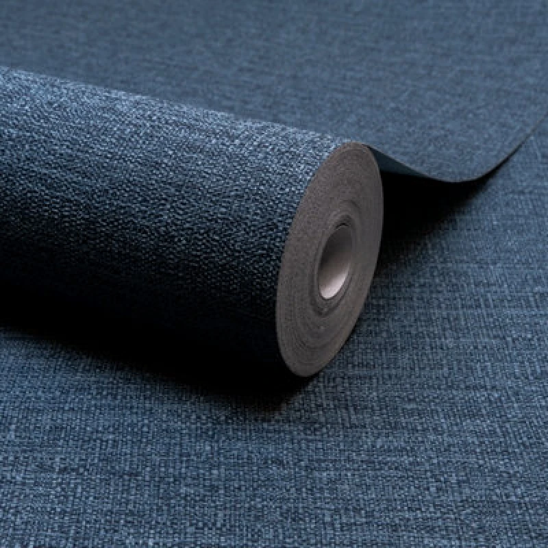 Image of Grandeco Telma Slubbed Fabric Hessian Textured Luxury Wallpaper Navy