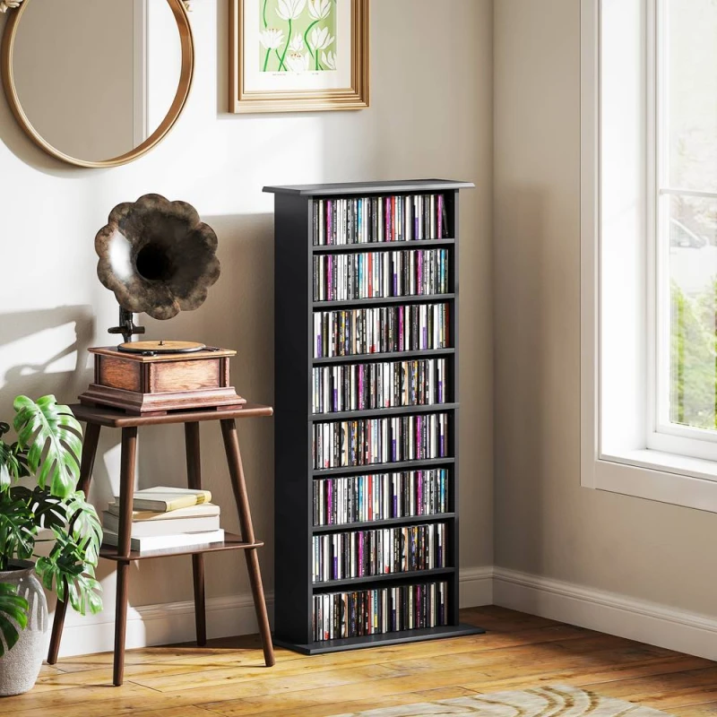 Image of HOMCOM HOMCOM 360 CD/185 DVD/185 Bluray Storage Unit with Adjustable Shelves CD Tower in Black One Size Unisex 5063603469693