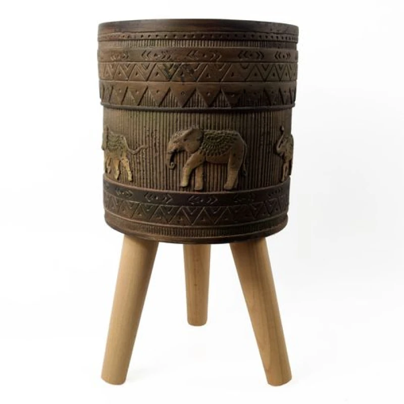 Image of Leaf 40cm x 21.5cm Zandi Elephant Composite Large Planter Dark Brown