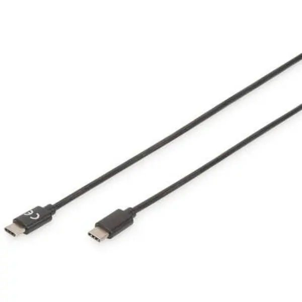 Image of Digitus USB cable USB 2.0 USB-C plug, USB-C plug 3m Black Flexible, Metal foil shield, Braided shield, Shielded, double shielding, incl. USB AK-