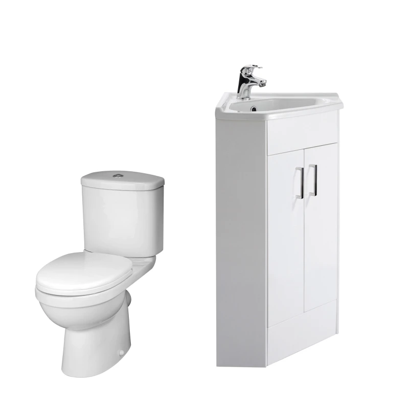 Image of Balterley Bathroom Floor Standing Corner Vanity Unit & Toilet Set - White White Unisex