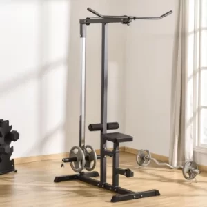 image of HOMCOM Exercise Pulley Machine Power Tower with Adjustable Seat Multiple Cable Positions for Strengthening Muscle Groups