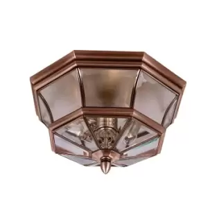 Image of Outdoor IP44 3 Bulb Flush Light Low Ceiling Aged Copper LED E14 40W
