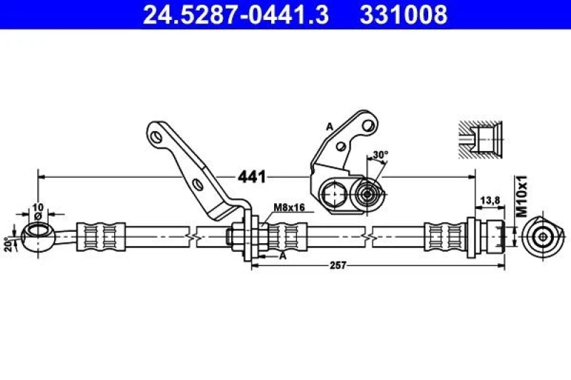 Image of ATE 24.5287-0441.3 Brake Hose without banjo bolt, with holder Brake Hose (83)