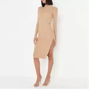 Missguided Neck Side Split Midi Dress - Brown