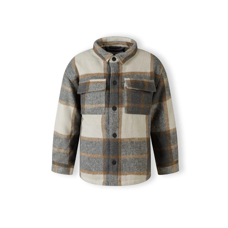 Image of Minoti Boys padded shirt jacket wool blend grey check Grey male 2-3 Yrs