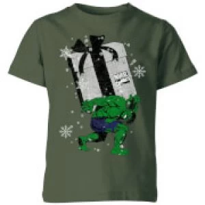 Image of Marvel The Incredible Hulk Christmas Present Kids Christmas T-Shirt - Forest Green - 9-10 Years