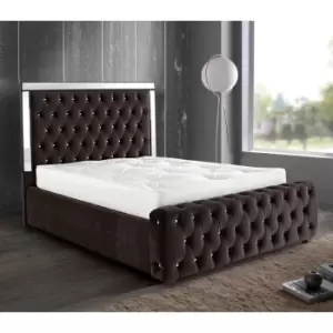 Image of Elegance Mirrored Bed King Plush Velvet Brown