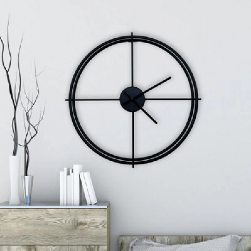 Image of Walplus 50Cm X 50Cm Larry's Minimalist Black Clock - Iron Non-Ticking Wall Clock For Living Room, Bedroom, Office And Kitchen