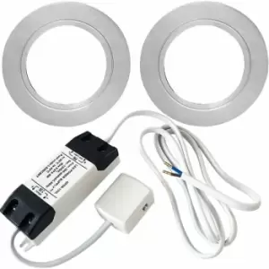 image of Loops - 2x brushed nickel Round Flush Under Cabinet Kitchen Light & Driver Kit - Natural White led