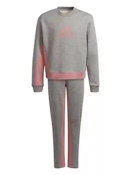 Image of adidas Older Girls Badge Of Sport Crew Set - Grey/Pink, Size 11-12 Years