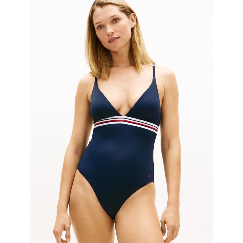 Image of Tommy Hilfiger TH Global Stripe Swimsuit Midnight Blue XS