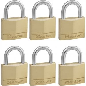 image of Masterlock Solid Brass Padlock Pack of 6 Keyed Alike 40mm Standard