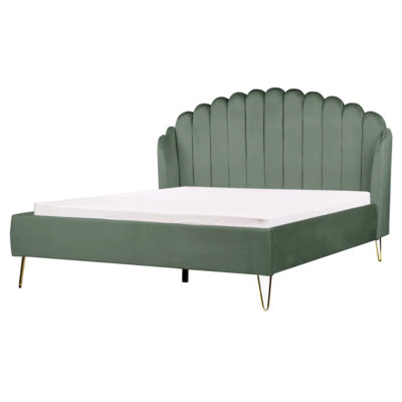 Image of Beliani Bed Velvet Ambillou 160 X 200 Cm (Eu King Size) Green