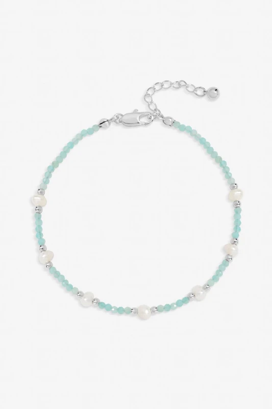 Image of Inicio Womens Sterling Silver Plated Turquoise & Pearl Bracelet - Gift Pouch Silver Female One Size
