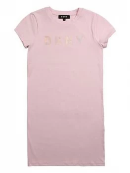 Image of DKNY Girls Short Sleeve Logo T-Shirt Dress - Pink, Size 8 Years, Women