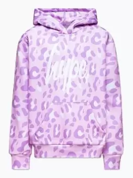 Image of Hype Girls Pink Tone On Tone Leopard Script Hoodie, Pink, Size Age: 11-12 Years, Women