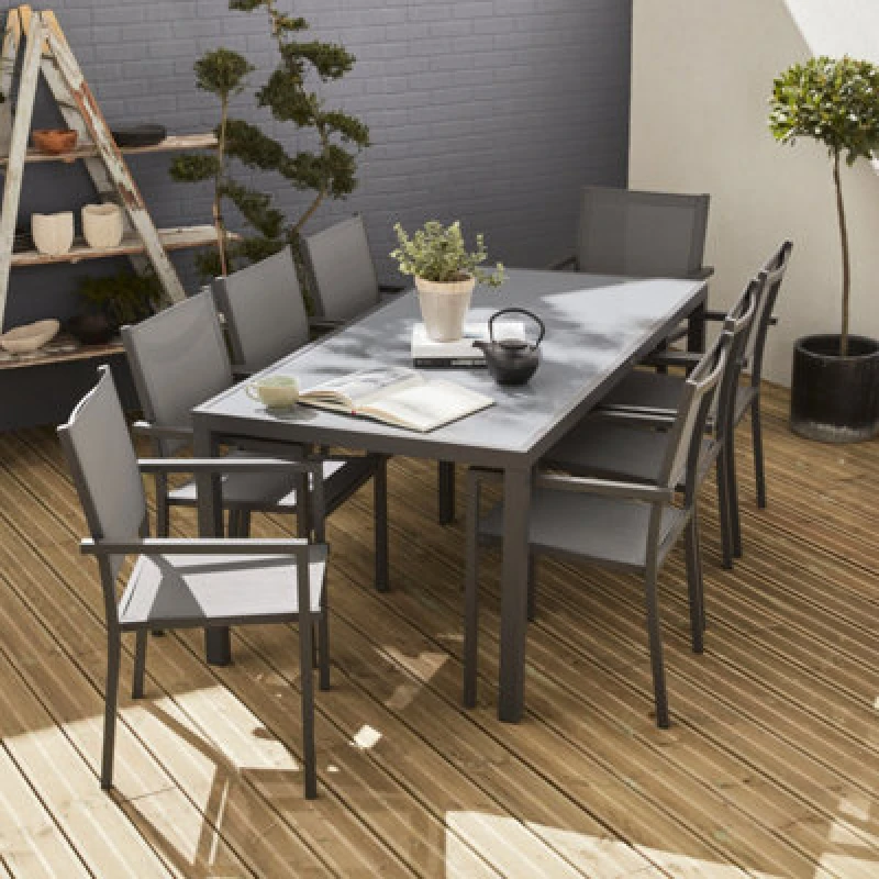 Image of 8-Seater Aluminium Garden Table With Textilene Chairs Anthracite - Sweeek
