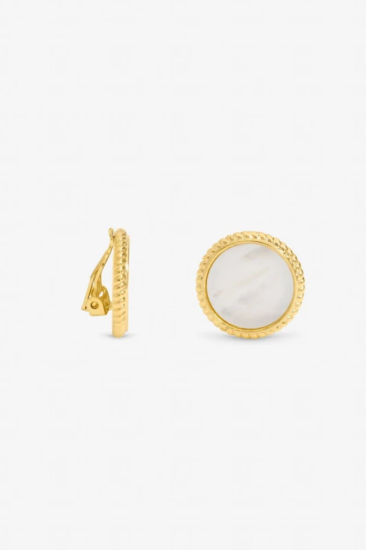Image of Jon Richard Womens Gold Plated & Mother of Pearl Round Clip Earrings Gold Female One Size
