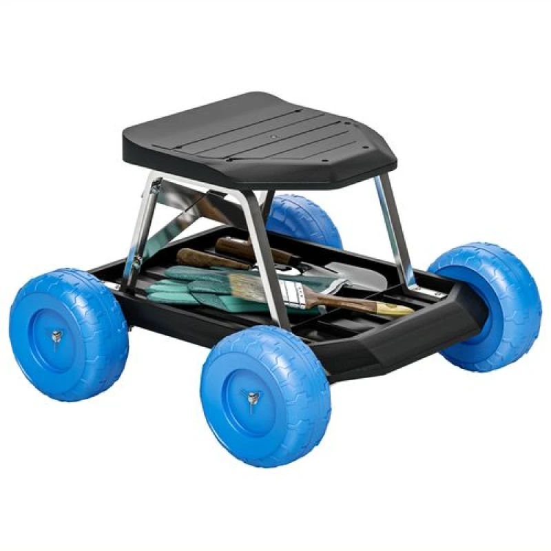 Image of Outsunny Garden Cart with Wheels, Tool Tray for Weeding, Planting, Blue Blue