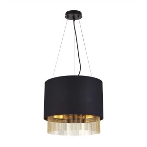 Image of 3 Light Round Pendant Matt Black Shade, Gold, E27
