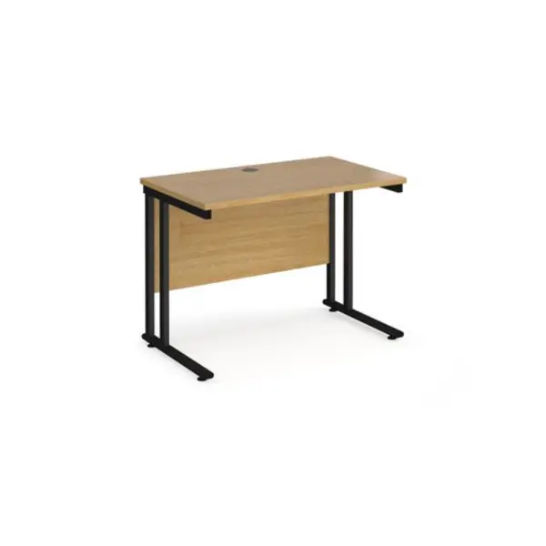 Image of Office Desk 1000mm Rectangular Desk With Cantilever Leg Oak Tops With Black Frames 600mm Depth Maestro 25