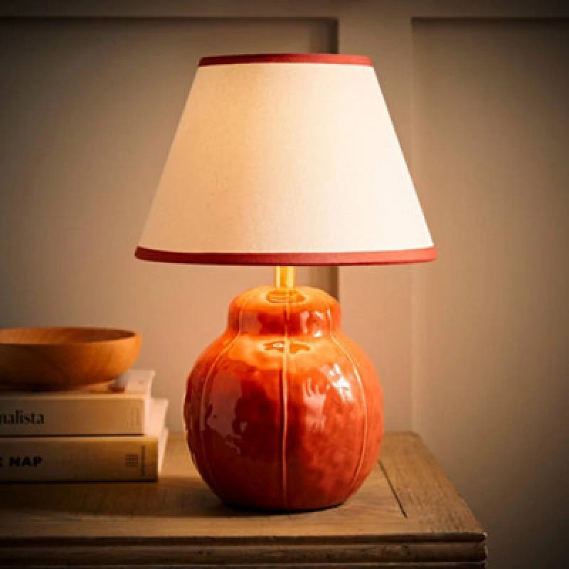 Image of ValueLights ValueLights Gourdette Burnt Orange Table Lamp with Tapered Trim Shade and Bulb Burnt Orange One Size Unisex 5059406071089