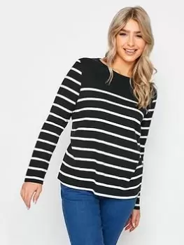 image of M&Co Stripe Long Sleeve T Shirt -Black, Size 10, Women