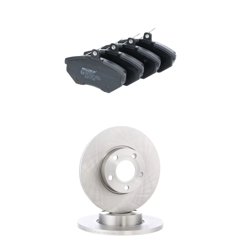 Image of RIDEX 3405B3158 Brake disc and pads set Front Axle, Brake Disc Type: Solid, not prepared for wear warning indicator Brake Set,disc brakes (3405)