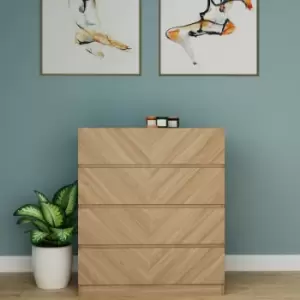Image of Catania - Chest of 4 Drawers Bedroom Unit Metal Handles Wooden Storage Oak Grain Finish