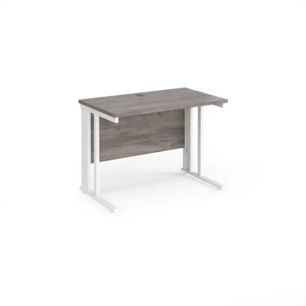 image of Maestro 25 straight desk 1000mm x 600mm - white cable managed leg frame, grey oak top