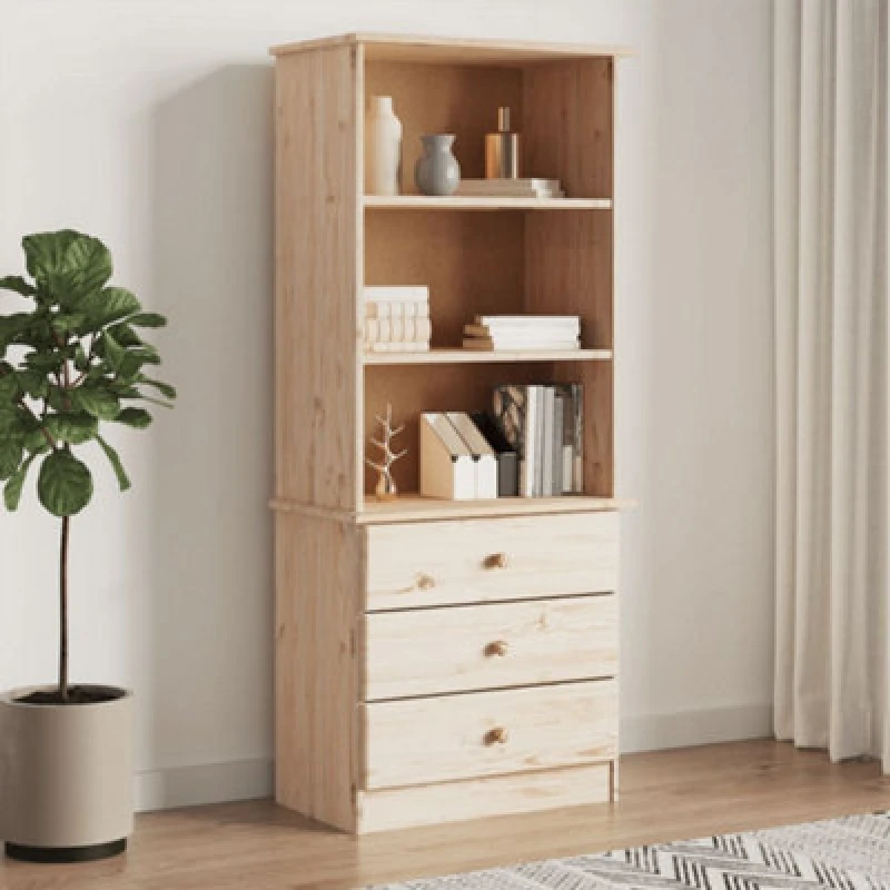 Image of Vidaxl Bookcase With Drawers Alta 60X35X142cm Solid Wood Pine, Brown 353951