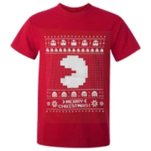 image of Namco Mens Merry Pac-Man Christmas T-Shirt - Red - L