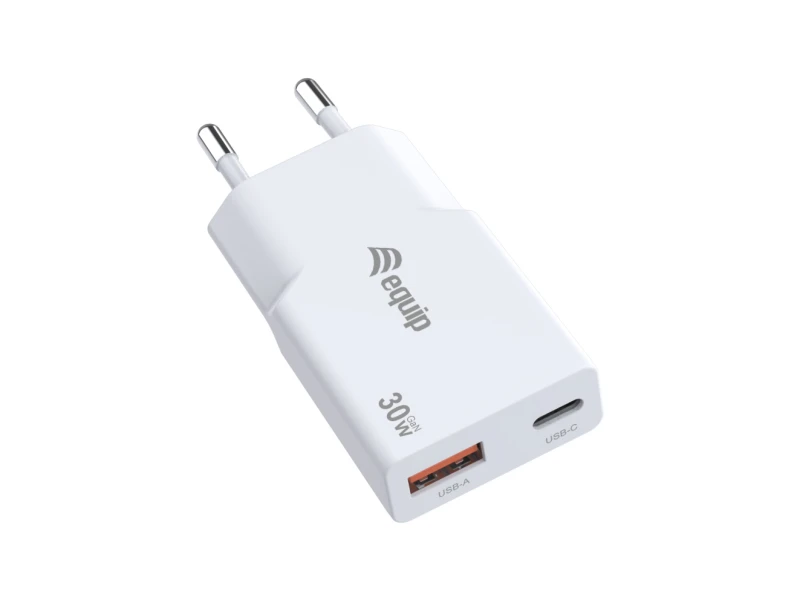 Image of Equip 2-Port 30W GaN Slim USB PD Charger. USB-C x1. USB-A x1