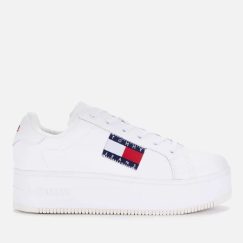 Image of Tommy Jeans Womens Flag Leather Flatform Trainers - White - UK 4