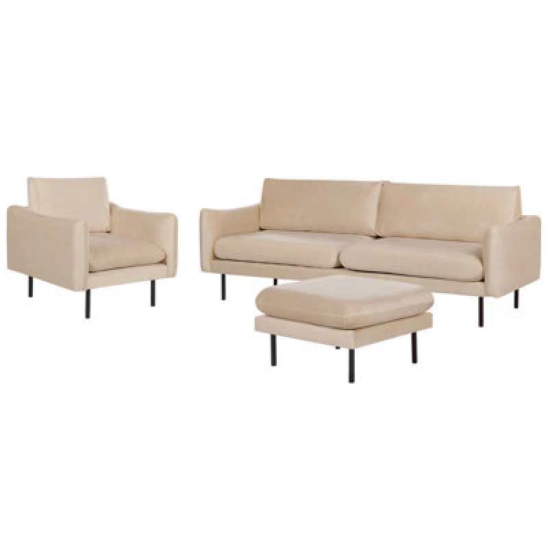 Image of Beliani Living Room Set 5 Seater Vinterbro Velvet Beige With Ottoman