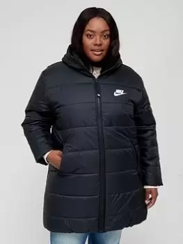 Image of Nike NSW Classic Hooded Parka (Curve) - Black, Size 26-28=3X, Women