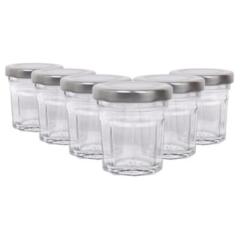 Image of Argon Tableware Glass Jam Jars With Silver Lids - 30ml - Pack Of 6
