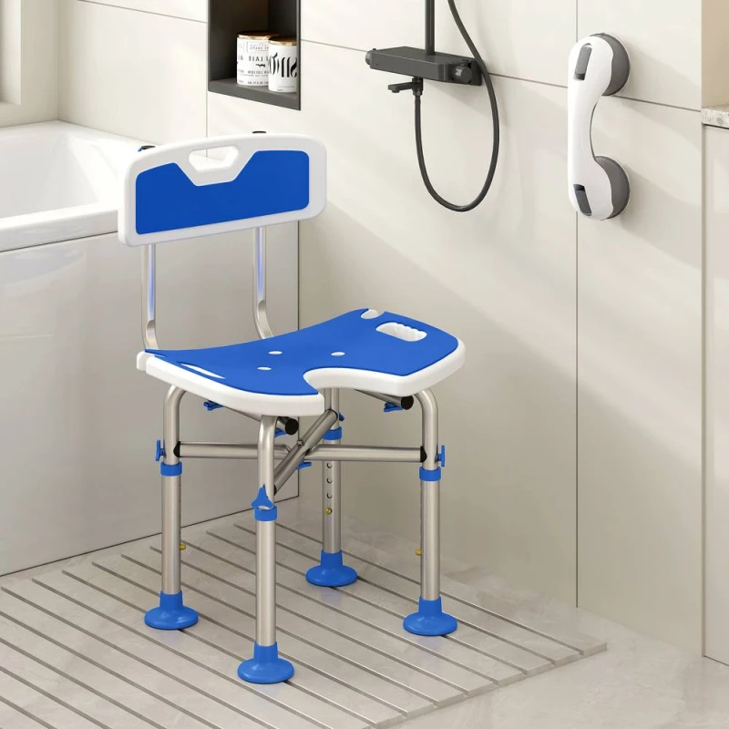 Image of HOMCOM Shower Chair with U-Shaped Cutout, Height Adjustable Shower Chair in Blue Blue Unisex