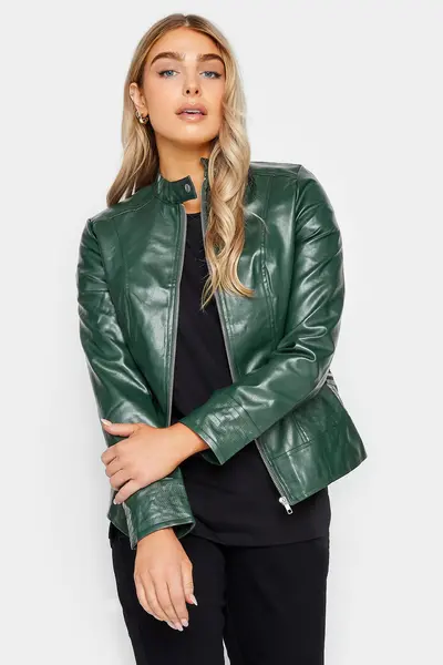 image of M&Co Faux Leather Jacket Green