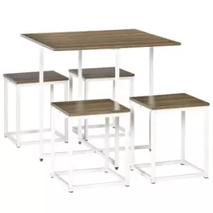 Image of Homcom Space Saving 5 Piece Square Dining Table Set Wood Effect And White