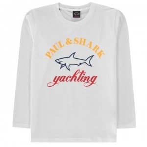 Image of Paul And Shark Junior Boys Large Logo T Shirt - White 010