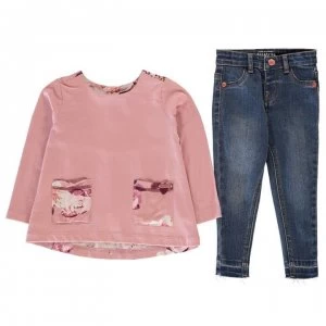 image of Firetrap 2 Piece Jeans Set Baby Girls - Blush/Blue